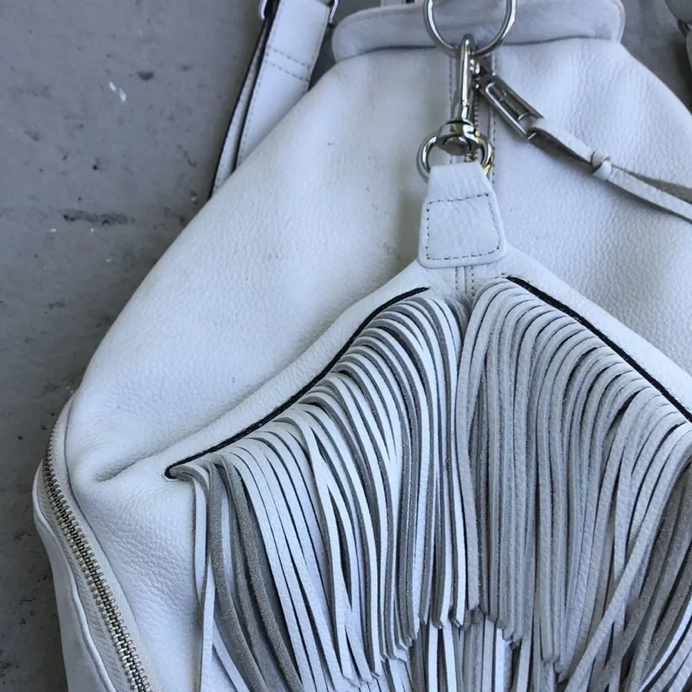 Rebecca Minkoff White Leather Fringe Backpack